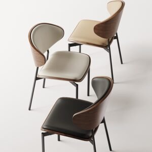 Sedia Nero ― Chaise italienne en bois & cuir kaki – Image 2